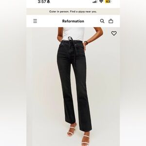 NWT Reformation Rossi Belted High Rise Bootcut Jeans in Echo Black 24 Tall